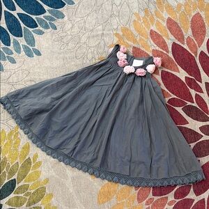 La Piccola Danza Gray Dress with Pink Rose Pom Pom Details 6